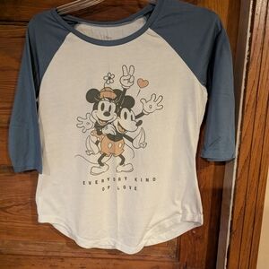 Disney Blue and White Short Sleeve Tee with Vintage Mickey Graphic